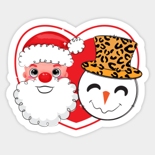 Double Christmas Santa Snowman Cute 2 Sticker